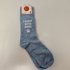 About Face Designs Unisex One Size Crew Socks Heather Blue I Sleep with Dogs